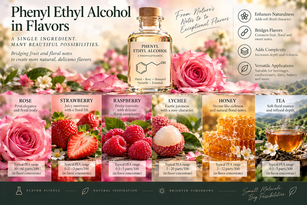 Flavorist’s Technical Application Guide to Application of Phenyl Ethyl Alcohol (2-Phenylethanol) in Rose, Strawberry, Raspberry, Lychee, Honey and Tea Flavors