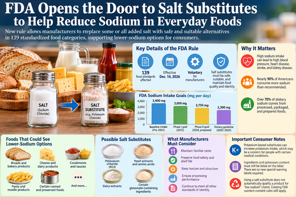 FDA Clears Salt Substitutes in 139 Food Standards