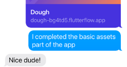 Screenshot of a text conversation where my friend Fred responds with ‘Nice dude!’ after I share the first version of my app.