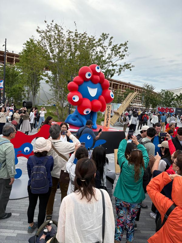 A statue of Myaku-Myaku, the Osaka 2025 World Expo mascot.