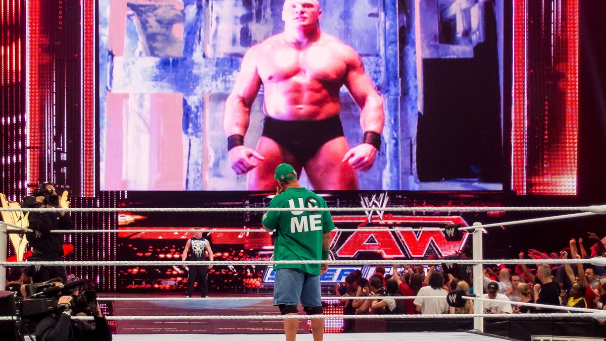 John Cena and Brock Lesnar stare down at Raw in 2012