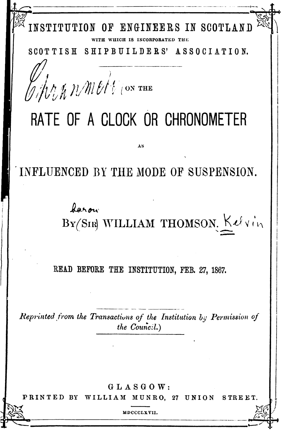 《Horology》(1868)