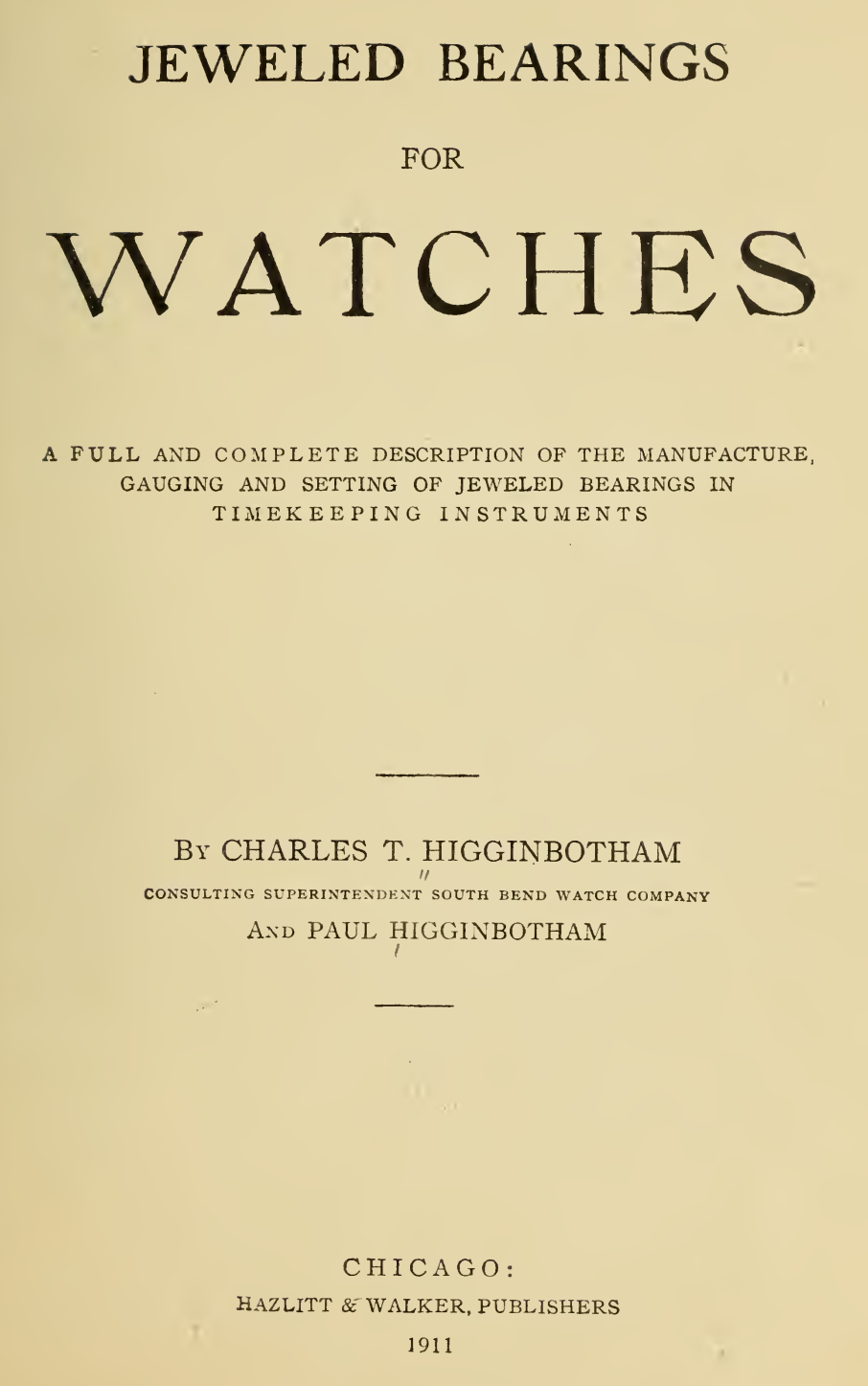 《Jeweled Bearings for Watches》(1911)