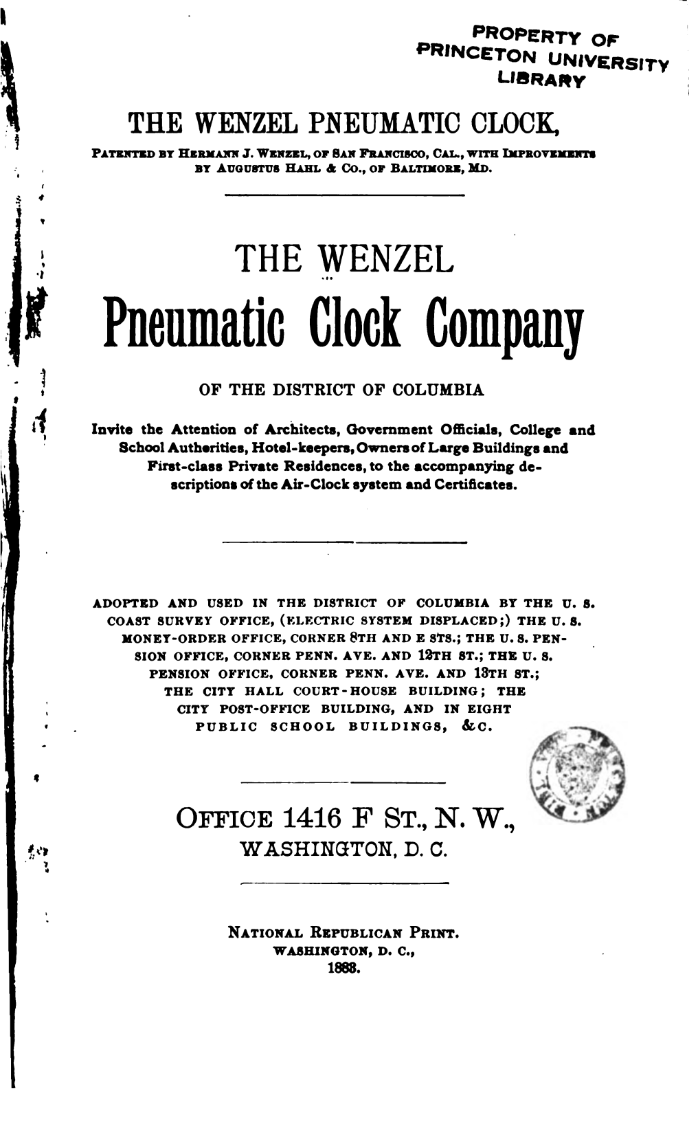 《The Wenzel Pneumatic Clock》(1883)