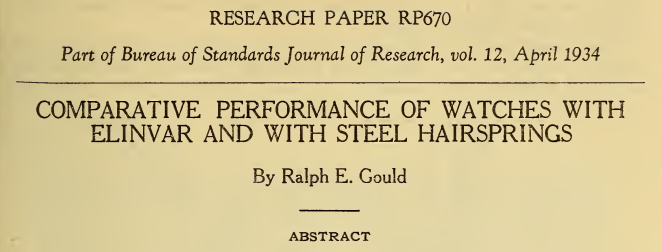 《Comparative Performance of Watches with Elinvar and with Steel Hairsprings》
