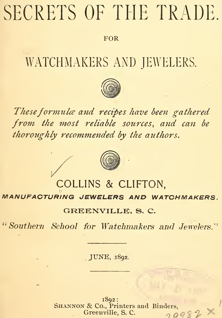 《Secrets of the Trade. For Watchmakers and Jewelers》(1892)