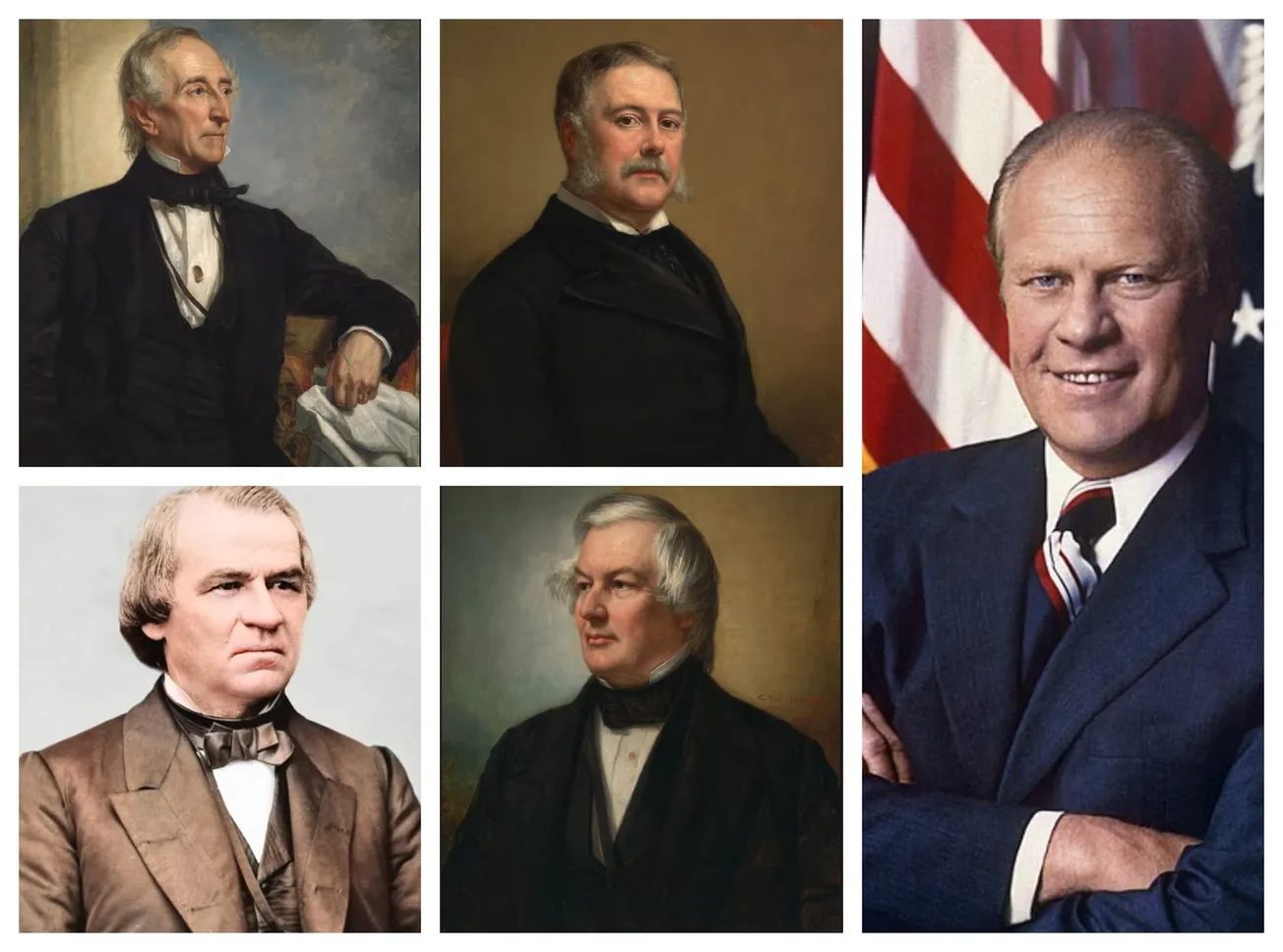 A panel of five presidential portraits