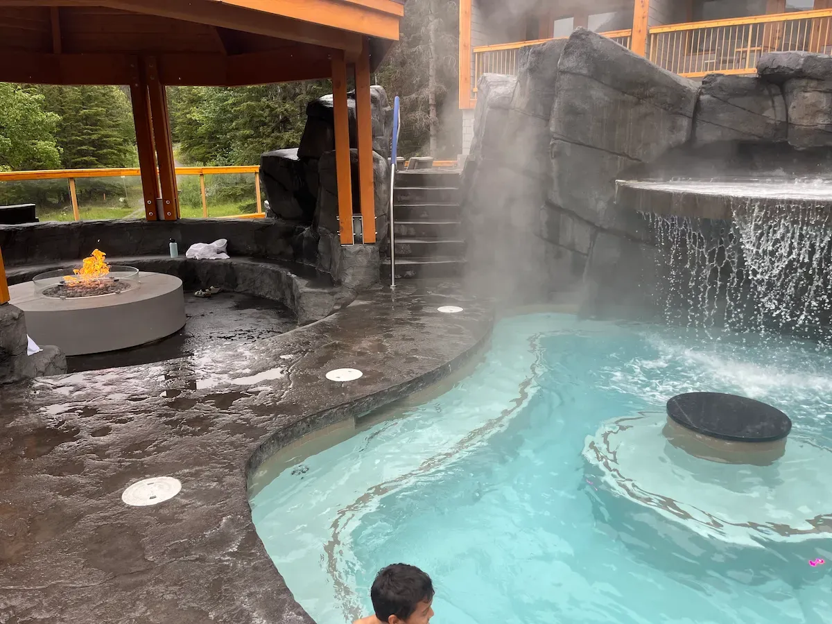 Balcony and thermal pool views at Hotel Canoe and Suites Banff National Park