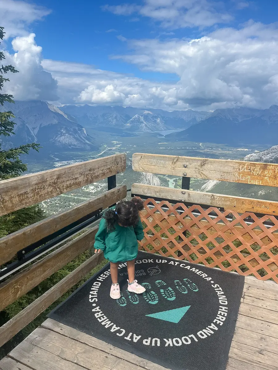 View from Banff Gondola summit Sulphur Mountain Canadian Rockies family