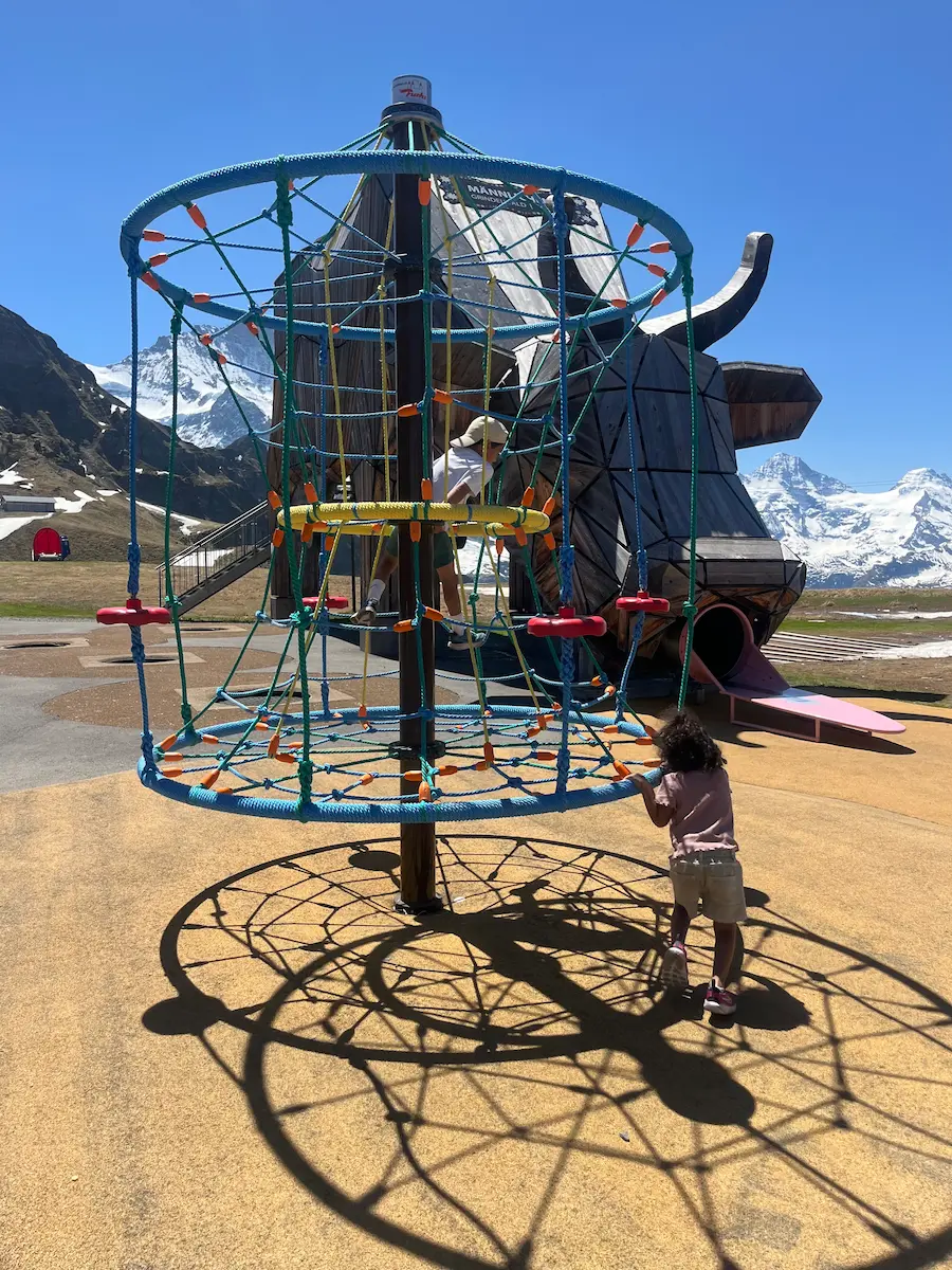 Large outdoor play structure at Männlichen with mountain views, Jungfrau region Switzerland