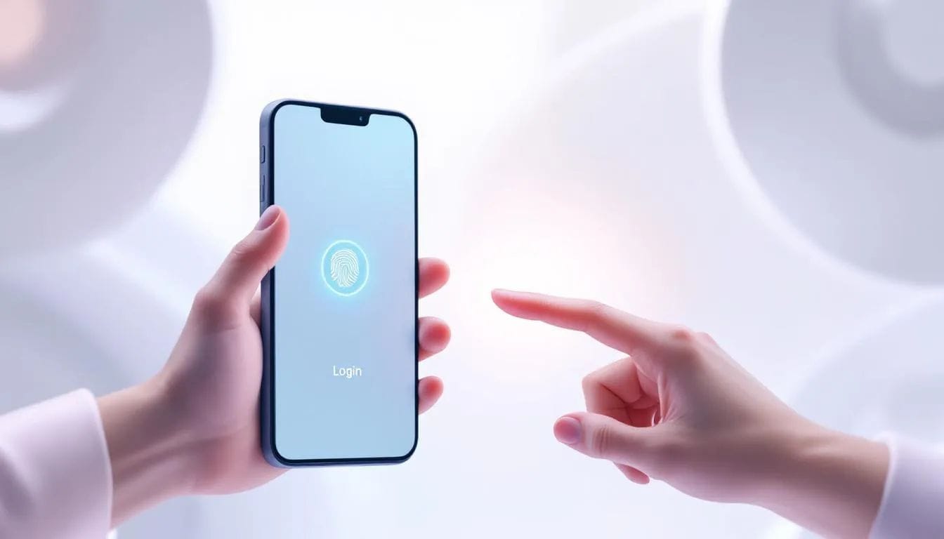 A conceptual image representing Everykey's approach to passwordless login, showcasing a user interacting with a device.