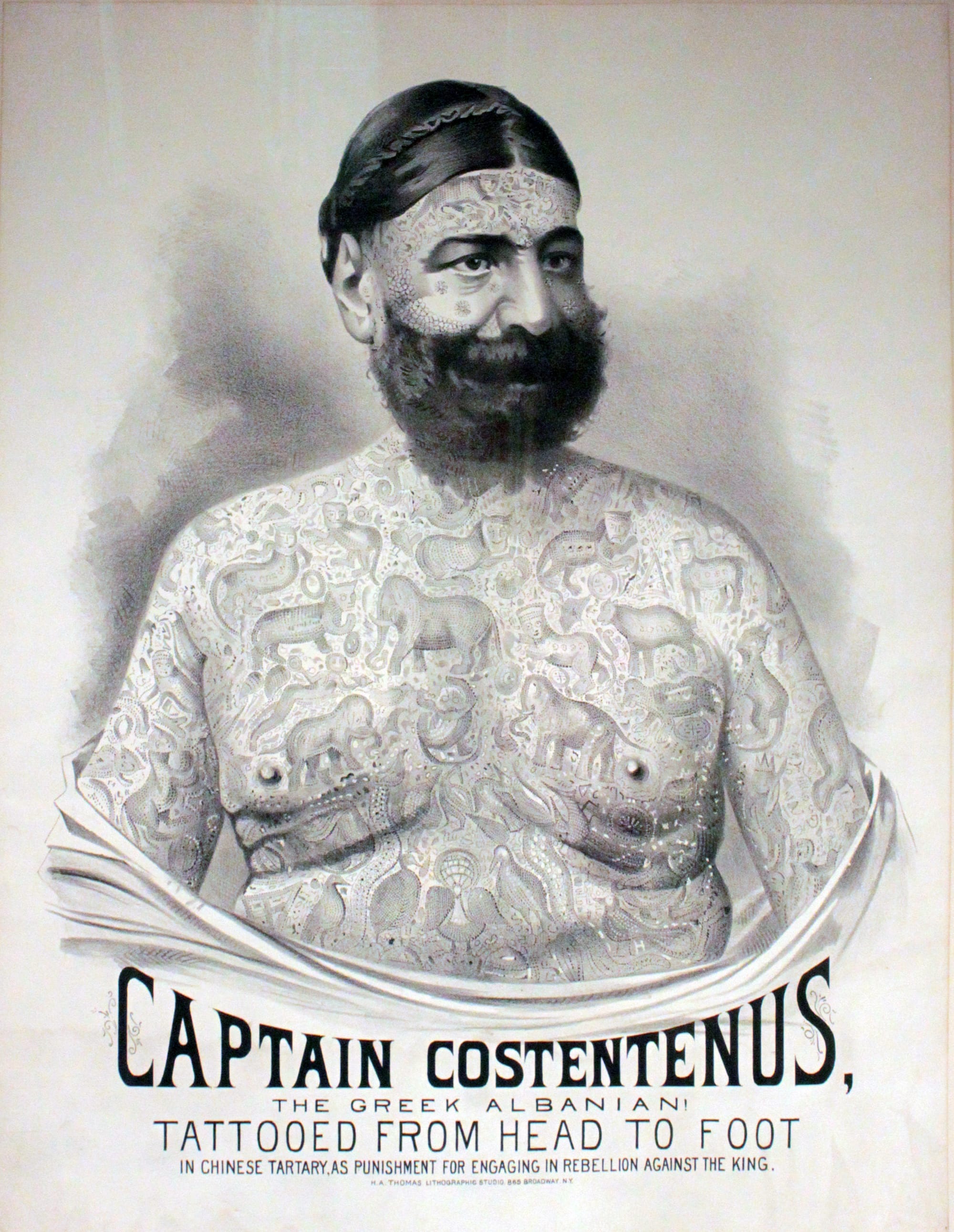 “Captain Costentenus,” a tattooed circus performer, late 19th century – Circus World Museum, Baraboo – Wikimedia Commons