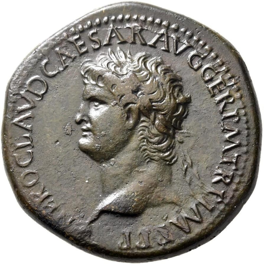 Sestertius met keizer Nero, geslagen in Lyon, ca. 65 n.Chr.