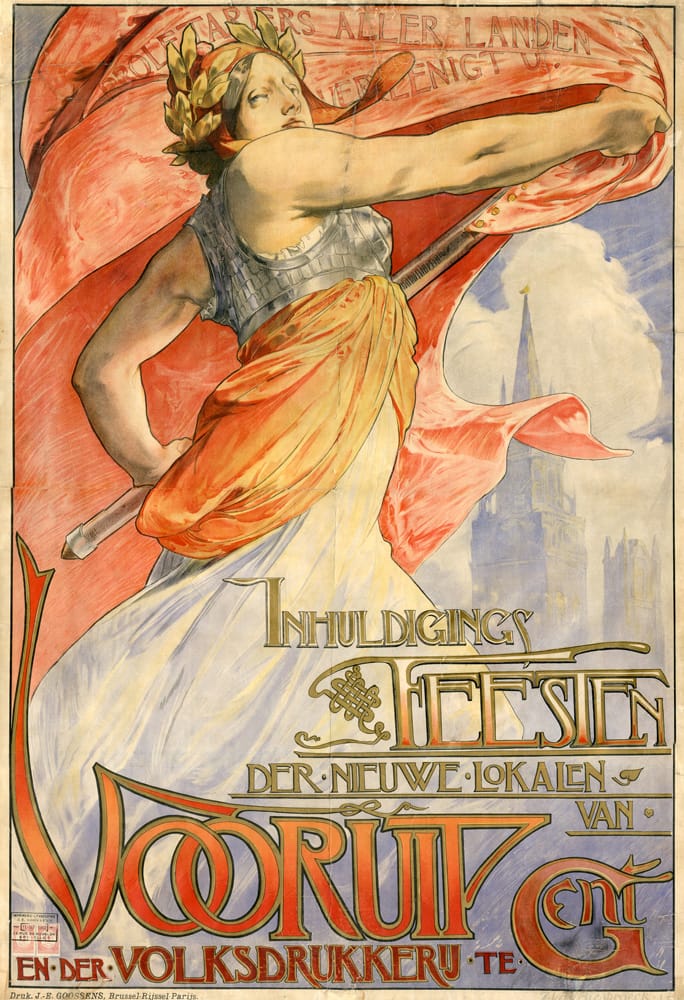 Poster announcing the inauguration of the Vooruit socialist meeting hall and public printing house in Ghent, Jules Van Biesbroeck, 1902 - AMSAB-ISG, Ghent