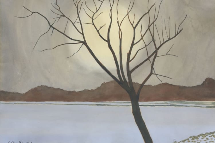 Paisaje con un árbol en primer plano, de Léon Spilliaert, colección Mu.ZEE, artinflanders.be, foto: Cedric Verhelst, dominio público