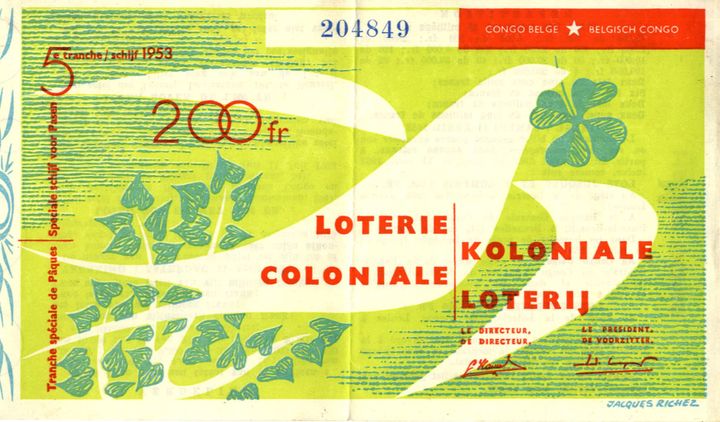 Biljet van de Koloniale Loterij, Pasen 1953, Jacques Richez - © Loterijmuseum, Brussel