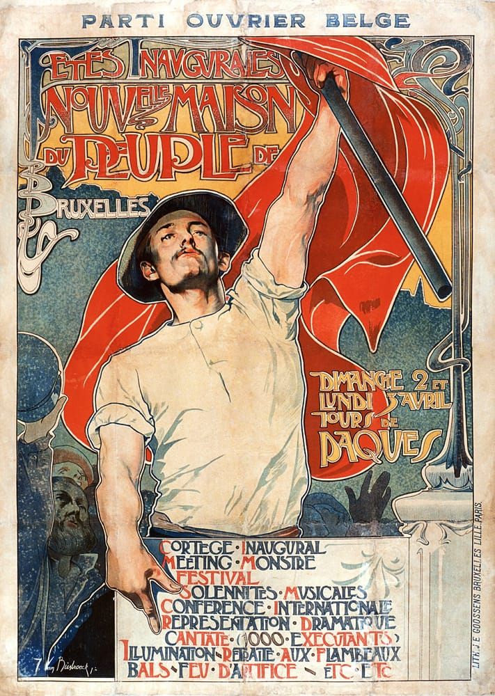 Poster for the opening of the Volkshuis in Brussels, Jules Van Biesbroeck, 1899 - AMSAB-ISG, Ghent