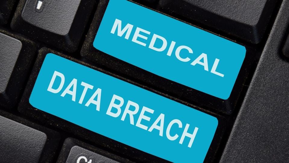 Medical Data Breach text write on keyboard isolated on laptop background
