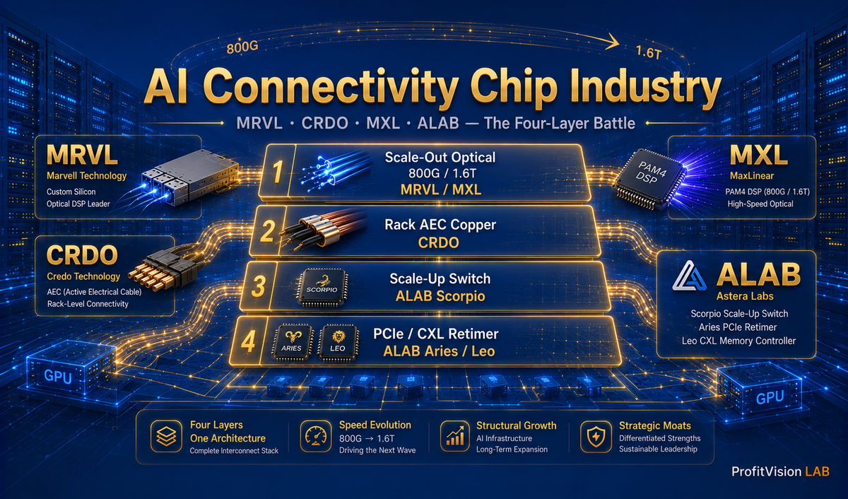 AI High-Speed Connectivity Chips: The Four-Way Battle Between MRVL, CRDO, MXL & ALAB