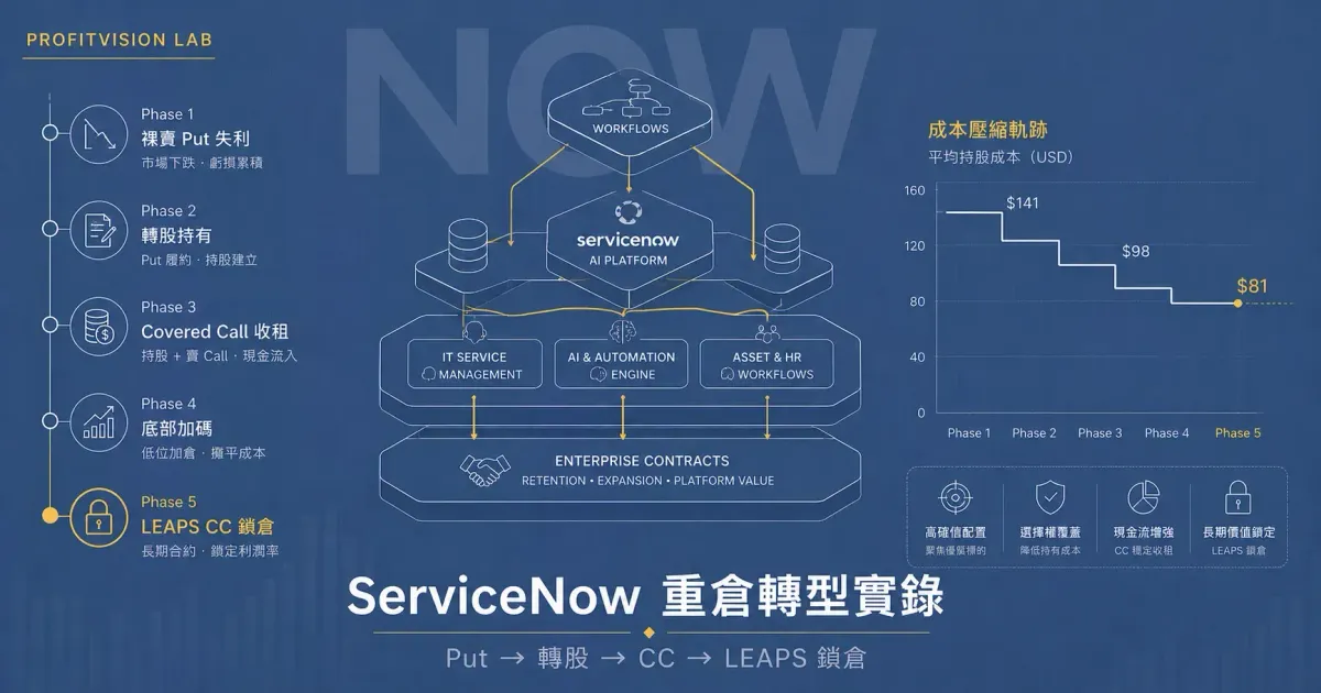ServiceNow 重倉轉型：Put → 股票 → Covered Call → LEAPS