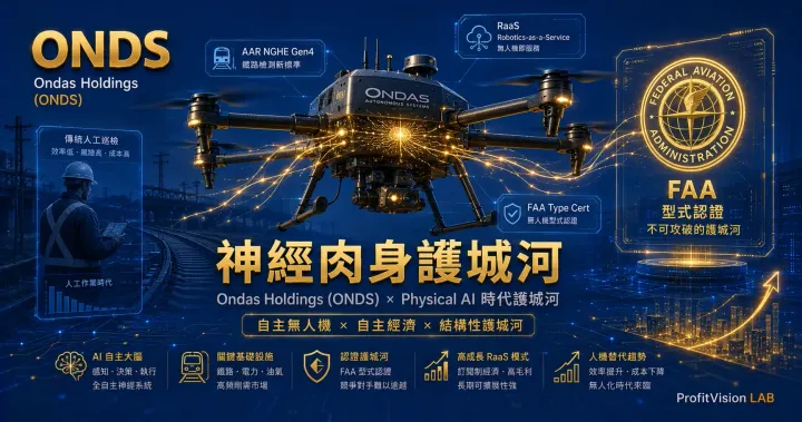 ONDS 深度研究上篇封面：物理AI神經系統、FAA型號合格證、自主無人機，深藍金色，ProfitVision LAB 個股深度研究系列