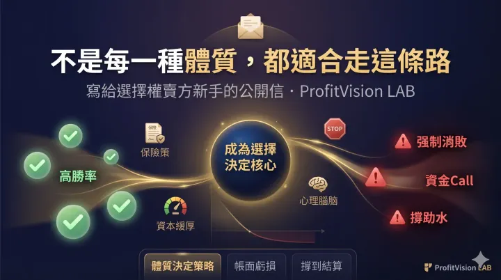 選擇權賣方新手公開信封面，交易心態與體質分析，ProfitVision LAB 交易心理學系列