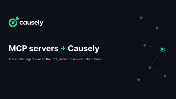 Causely logo with the headline MCP servers + Causely and a dotted causal path graphic