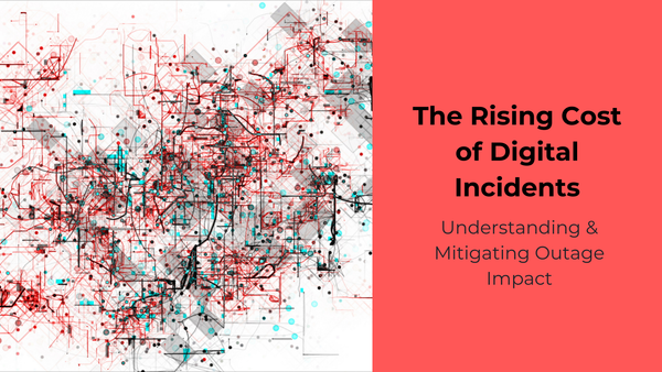 Abstract digital art with red and black lines on the left, and text on the right reading "The Rising Cost of Digital Incident