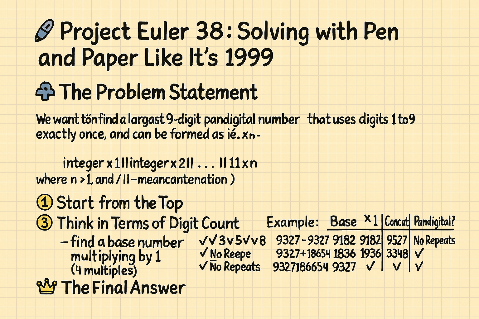 Project Euler 38: Solving with Pen and Paper Like It’s 1899 🖊️
