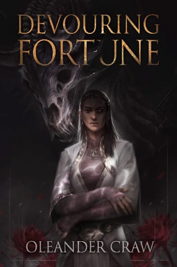 Devouring Fortune book cover that features Daryifel and the fortune beast.