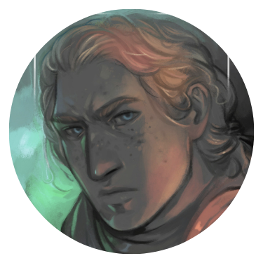 Circular illustration of Reed from the book