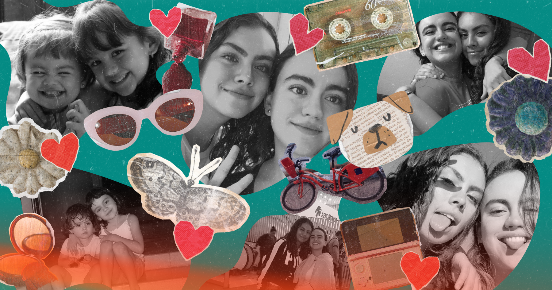 A scrapbook style collection of cutout images and photographs