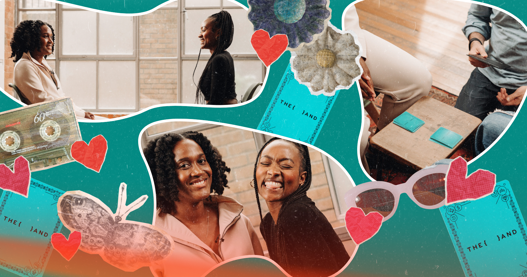 A scrapbook style collection of photos of two sisters playing {THE AND} Family Edition card game