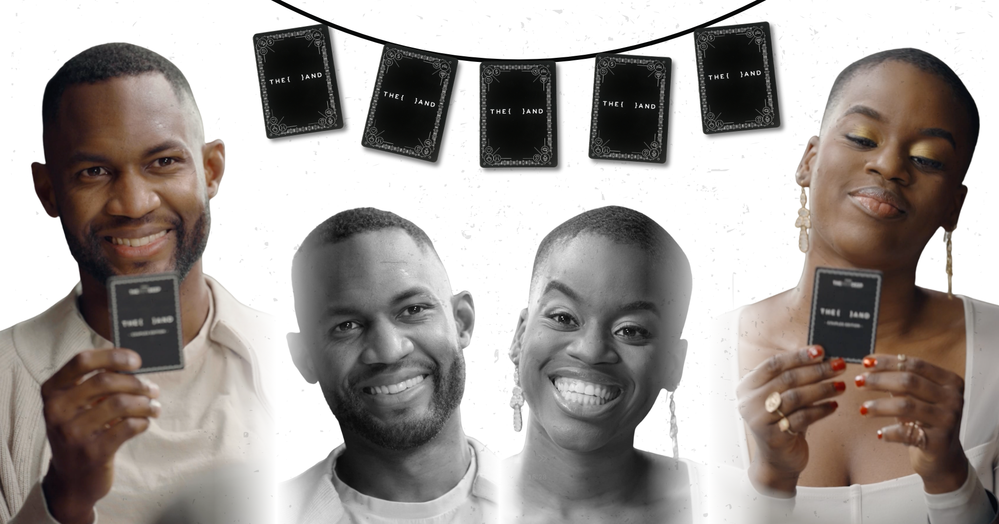 Pictures of African-American couple playing a card game of questions for relationships