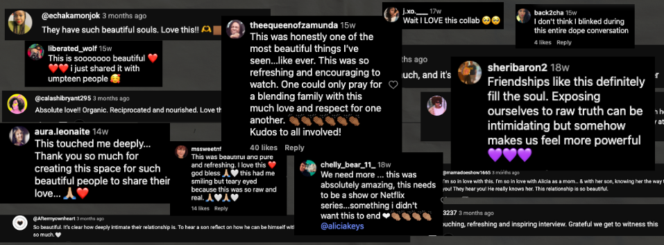 Examples of community response to The Skin Deep x Keys Soulcare video series.