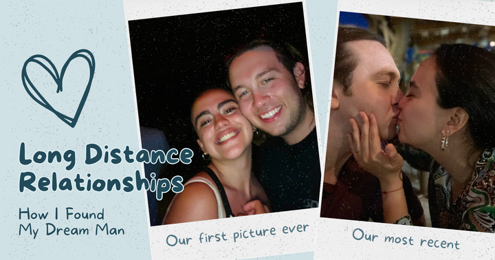 Polaroid pictures of a couple laughing and kissing