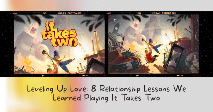 Film collage of video game It Takes Two