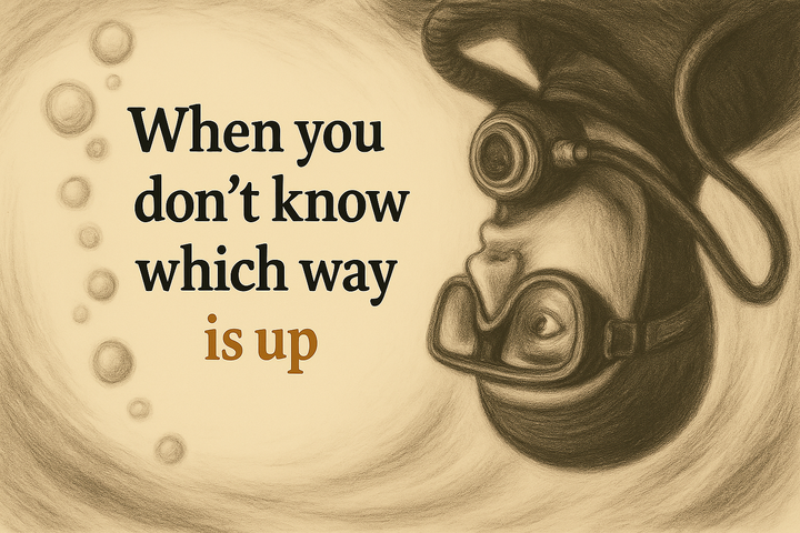 A scuba diver upside down in the water 