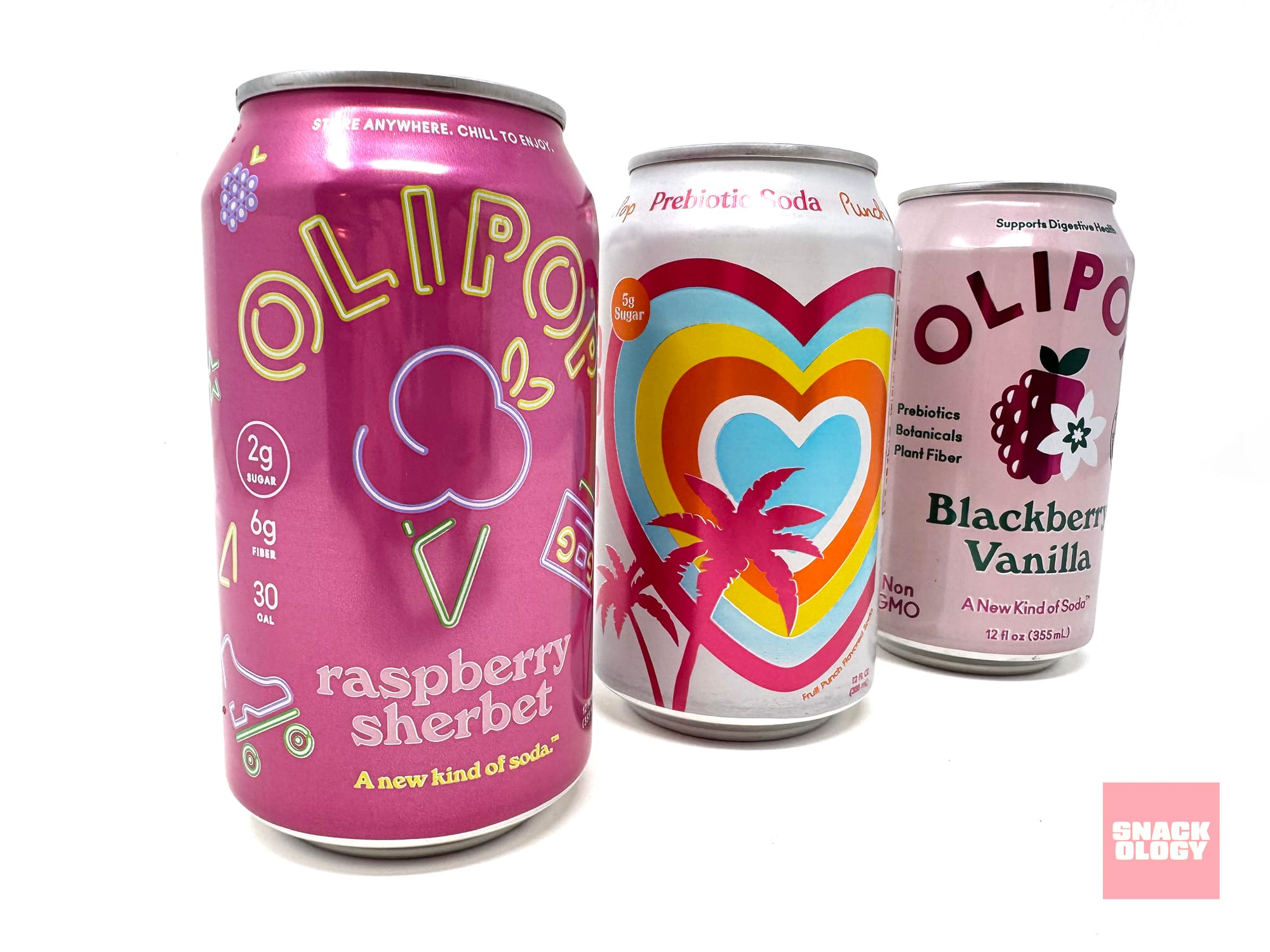 Olipop Raspberry Sherbet, Poppi Punch Pop x Love Island and Olipop Blackberry Vanilla