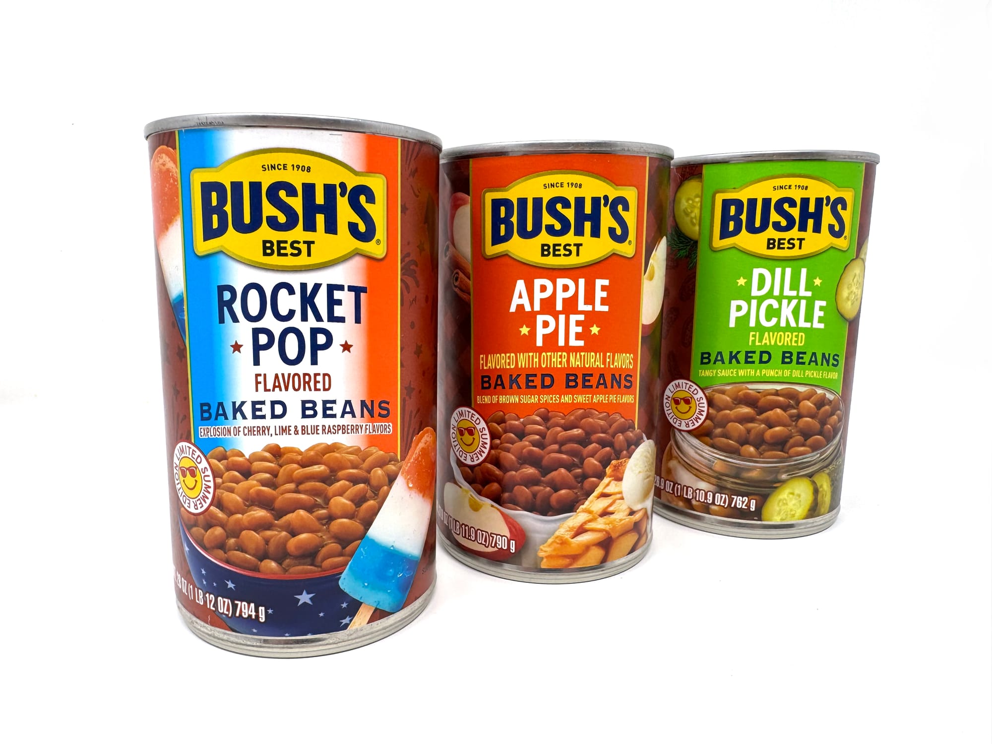Bush’s Apple Pie Baked Beans, Dill Pickle Baked Beans and Rocket Pop Baked Beans