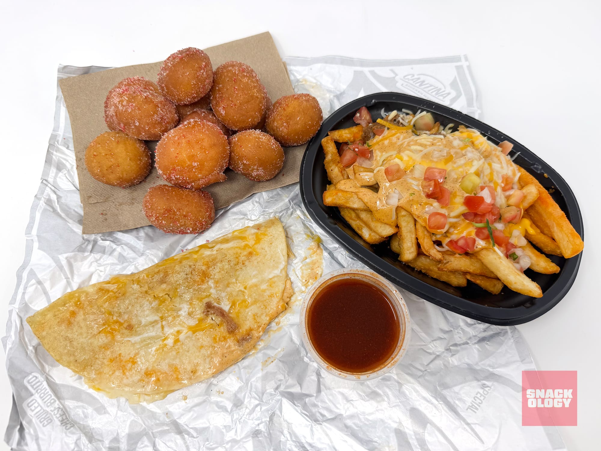 Shredded Beef Dipping Taco, Strawberry Cinnabon Delights and Shredded Beef Nacho Fries
