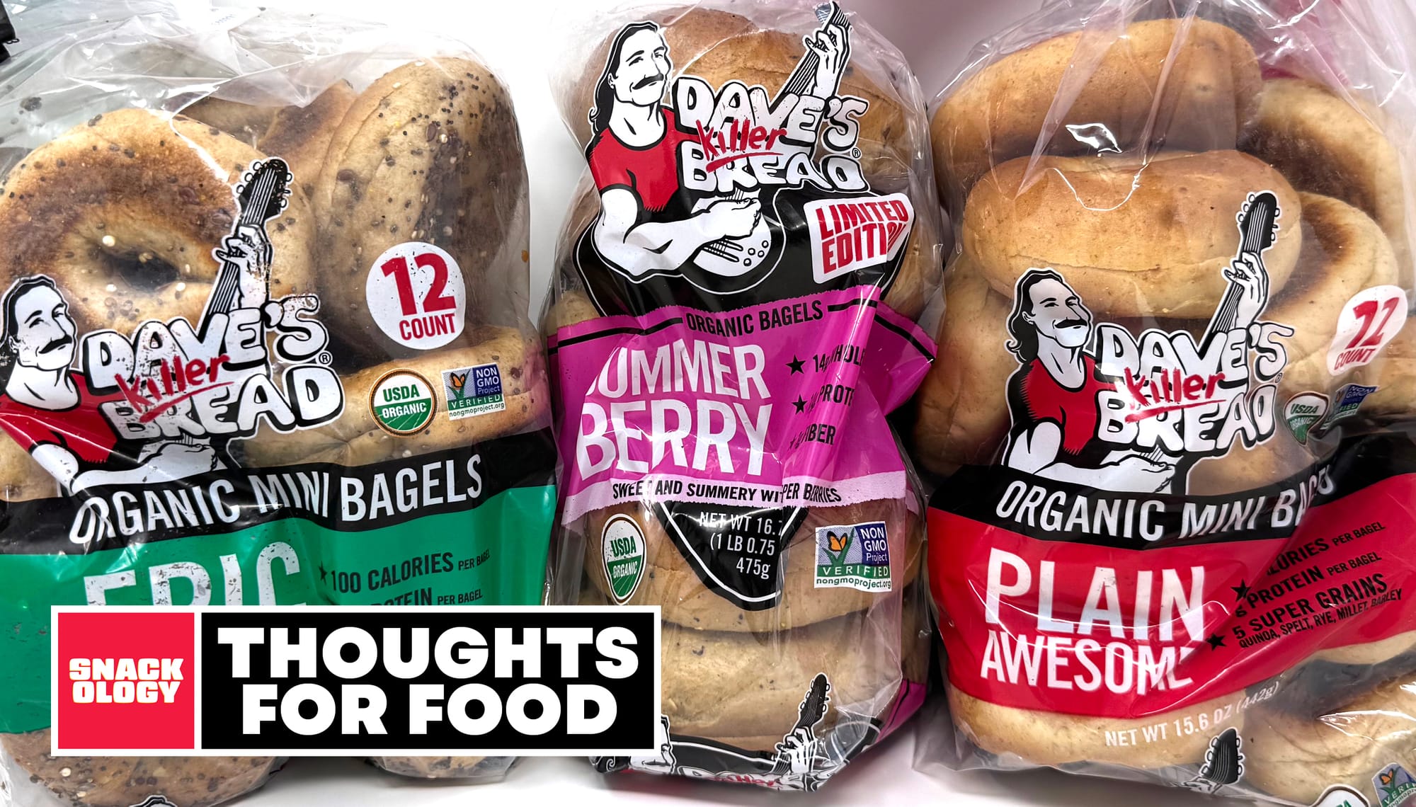 Dave’s Killer Bread Plain Awesome Mini Bagels, Dave’s Killer Bread Summer Berry Bagels and Dave’s Killer Bread Epic Everything Mini Bagels