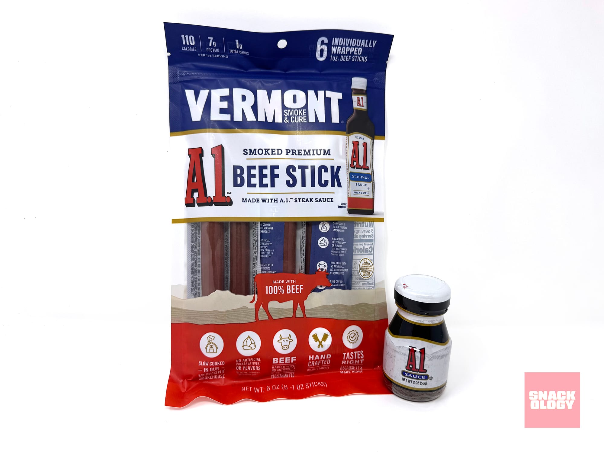 Vermont A.1. Original Sauce Smoked Beef Sticks and a jar of A.1. Sauce