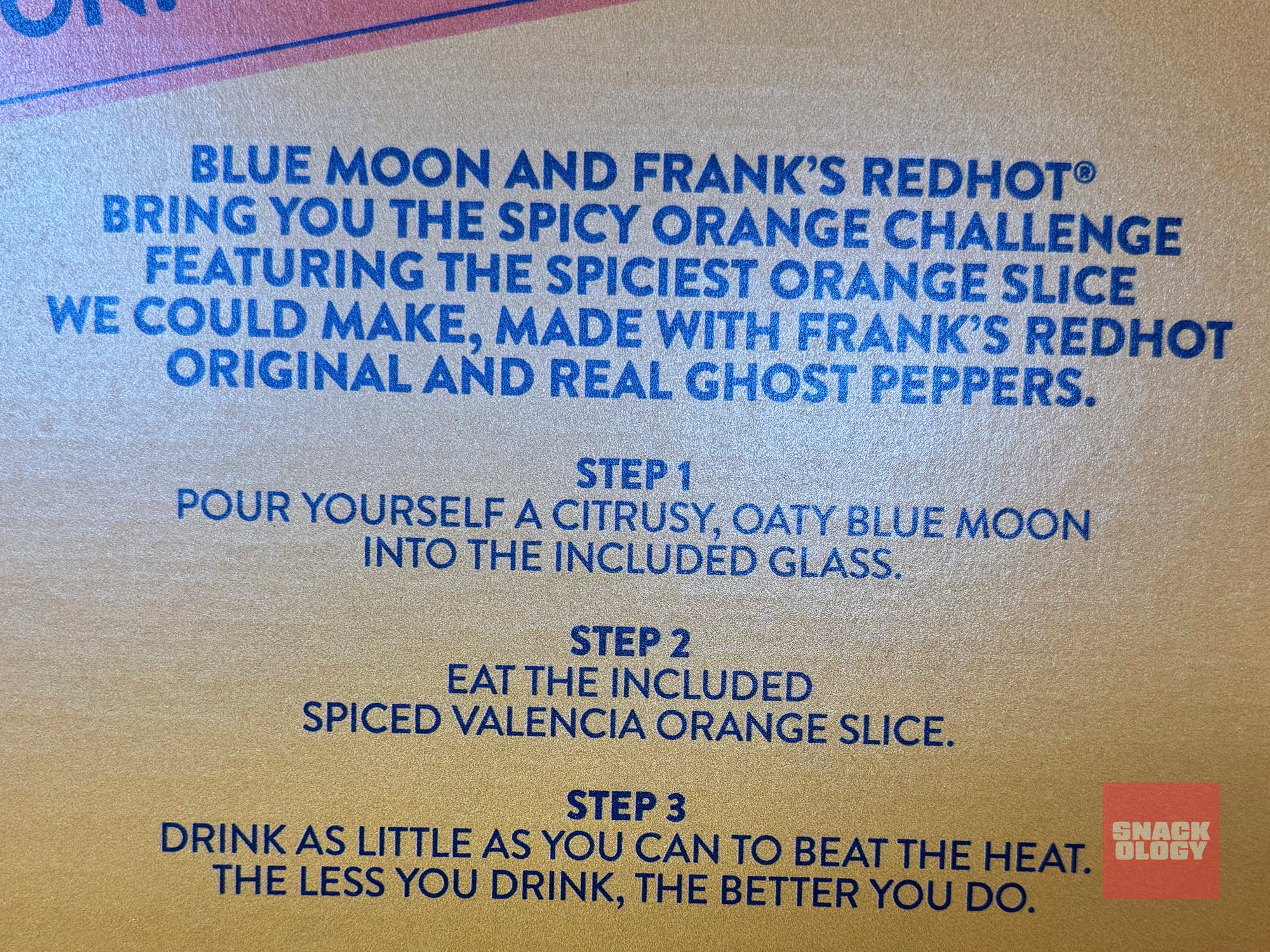 The instructions for the Blue Moon Spicy Orange Challenge