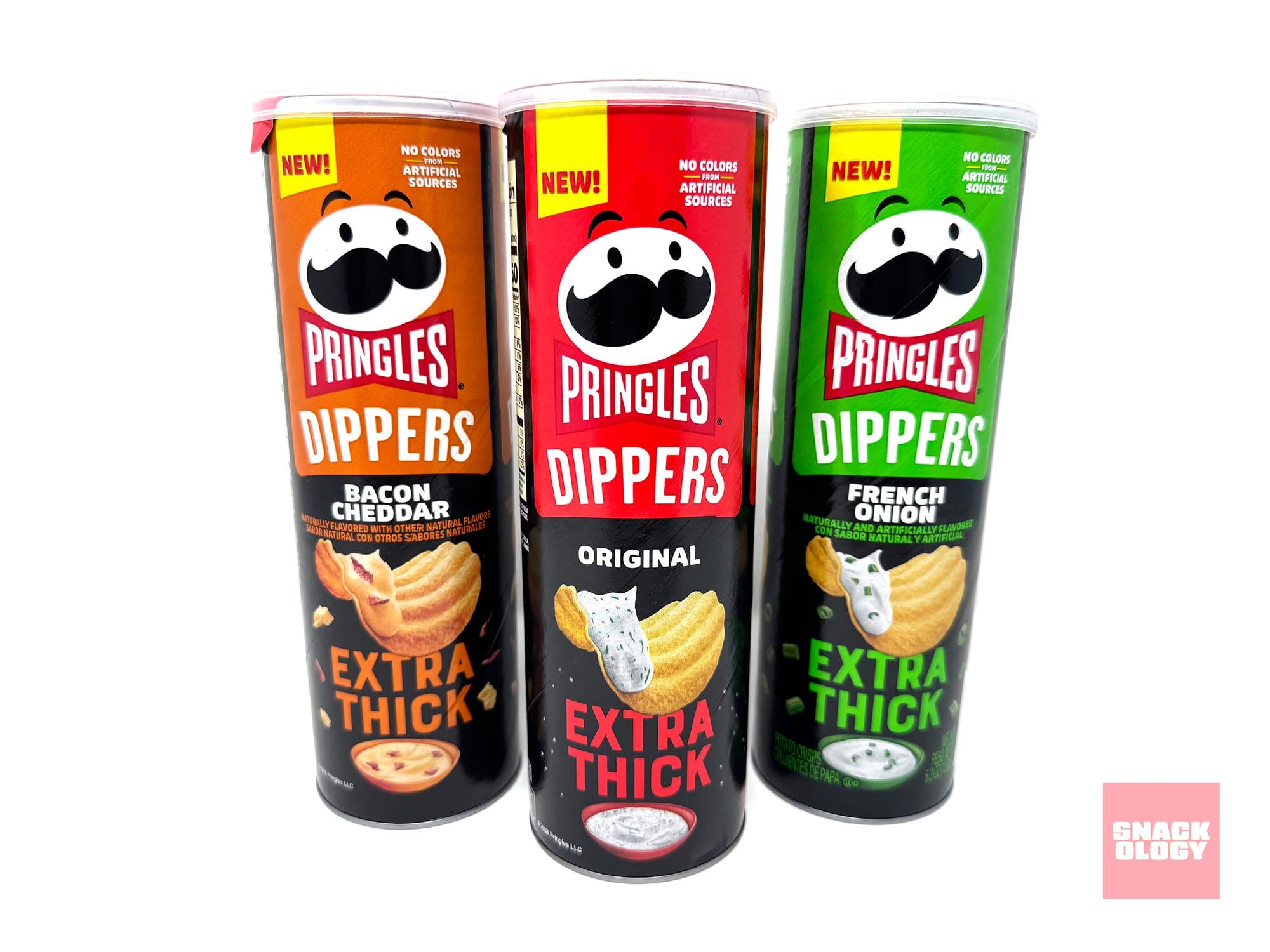 Pringles Dippers Bacon Cheddar, Pringles Dippers Original and Pringles Dippers French Onion