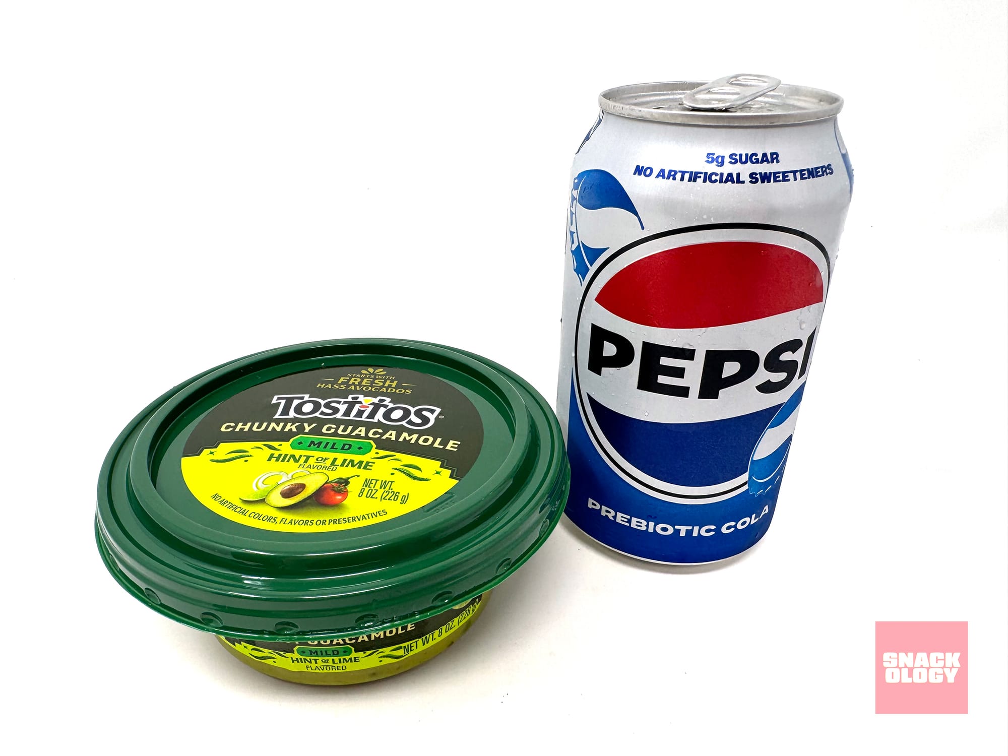 Tostitos Chunky Guacamole and a Pepsi Prebiotic Cola