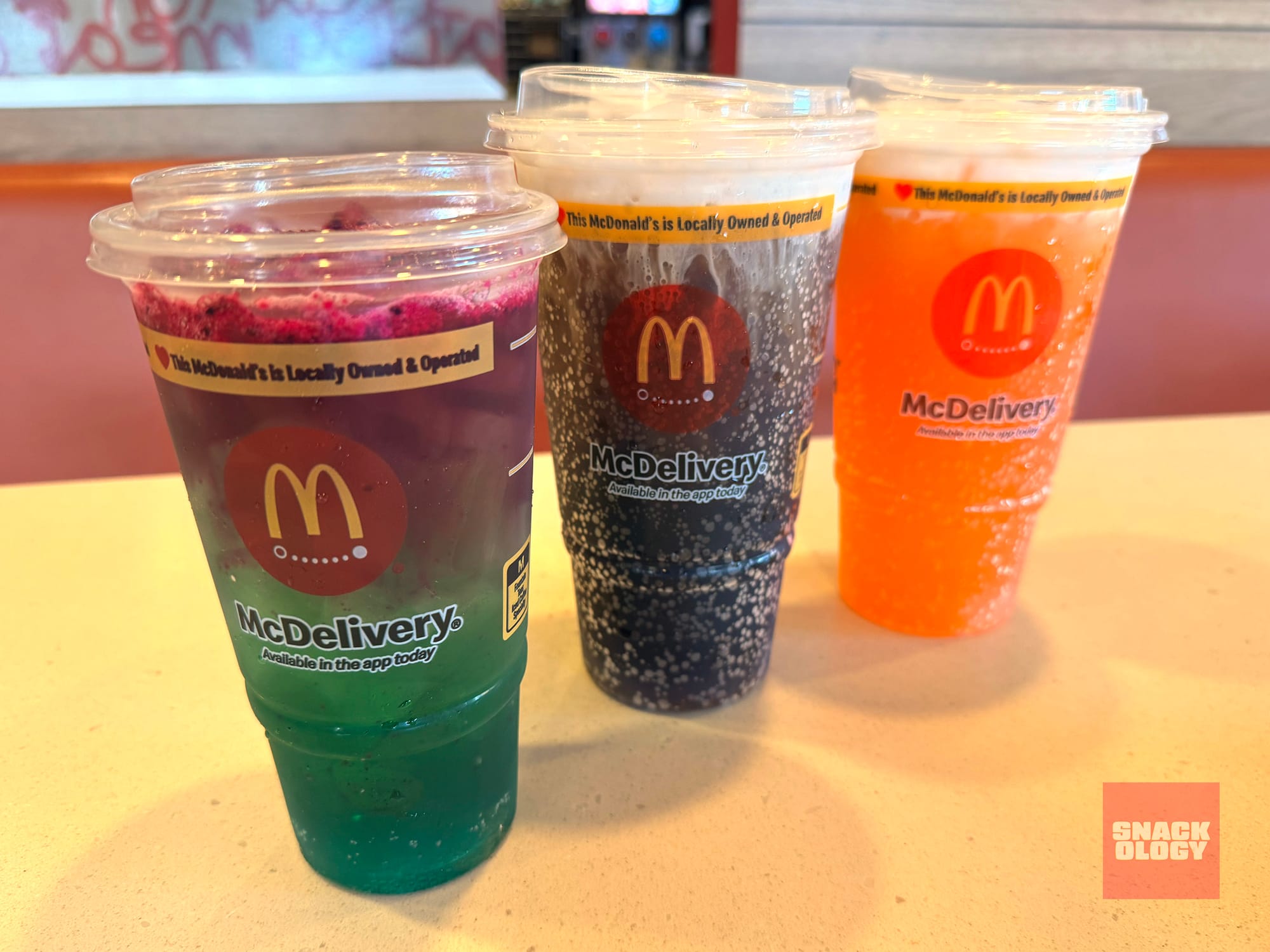 Reduced Sugar Red Bull Dragonberry, Reduced Sugar Vanilla Swirl with Coke Zero Sugar and Orange Dream with Fanta