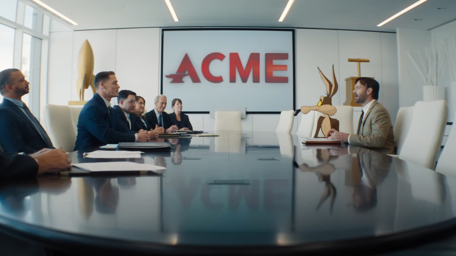 John Cena, Wile E. Coyote and Will Forte in Coyote vs. Acme