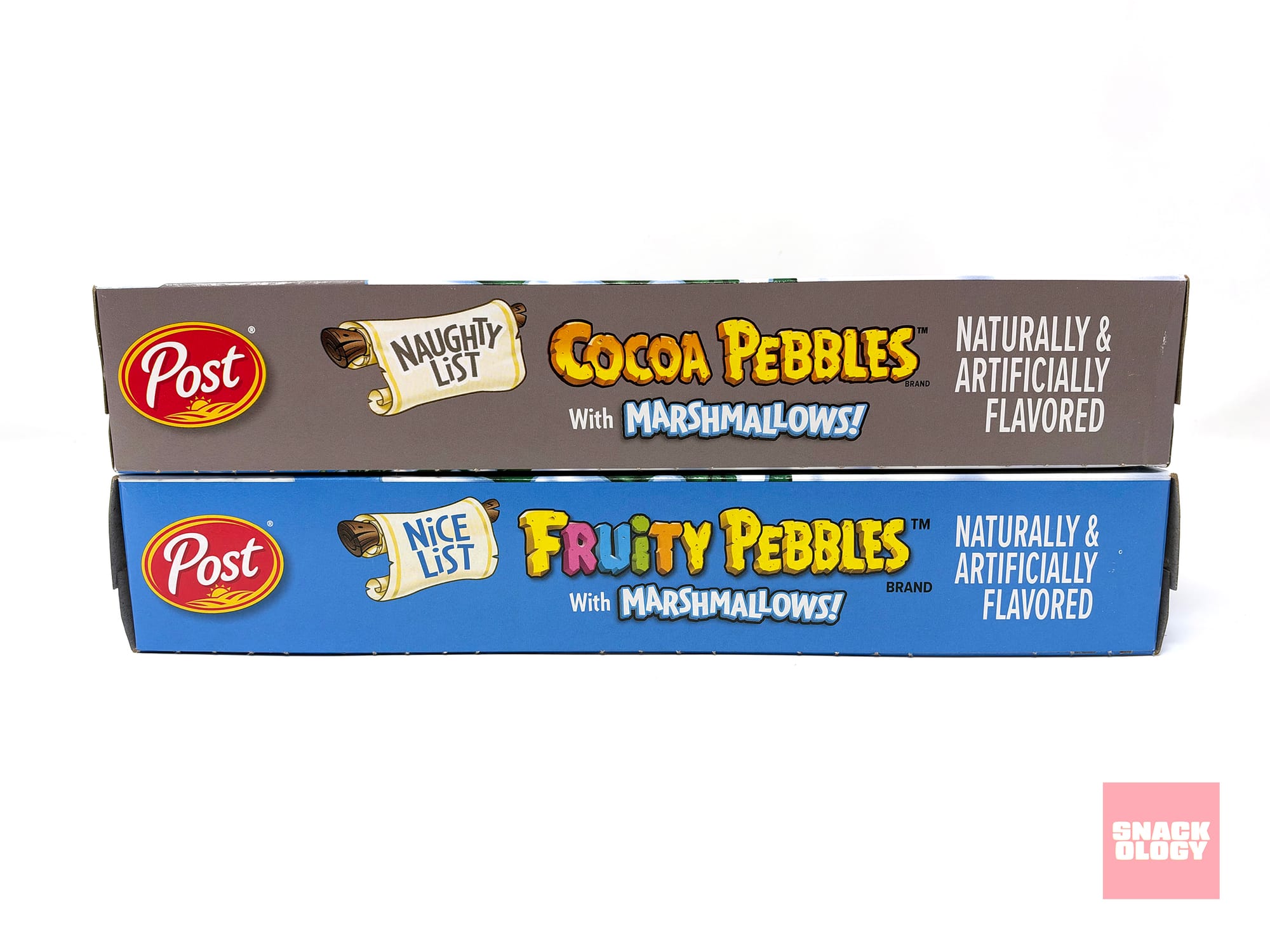 Naughty List Cocoa Pebbles with Marshmallows and Nice List Fruity Pebbles with Marshmallows