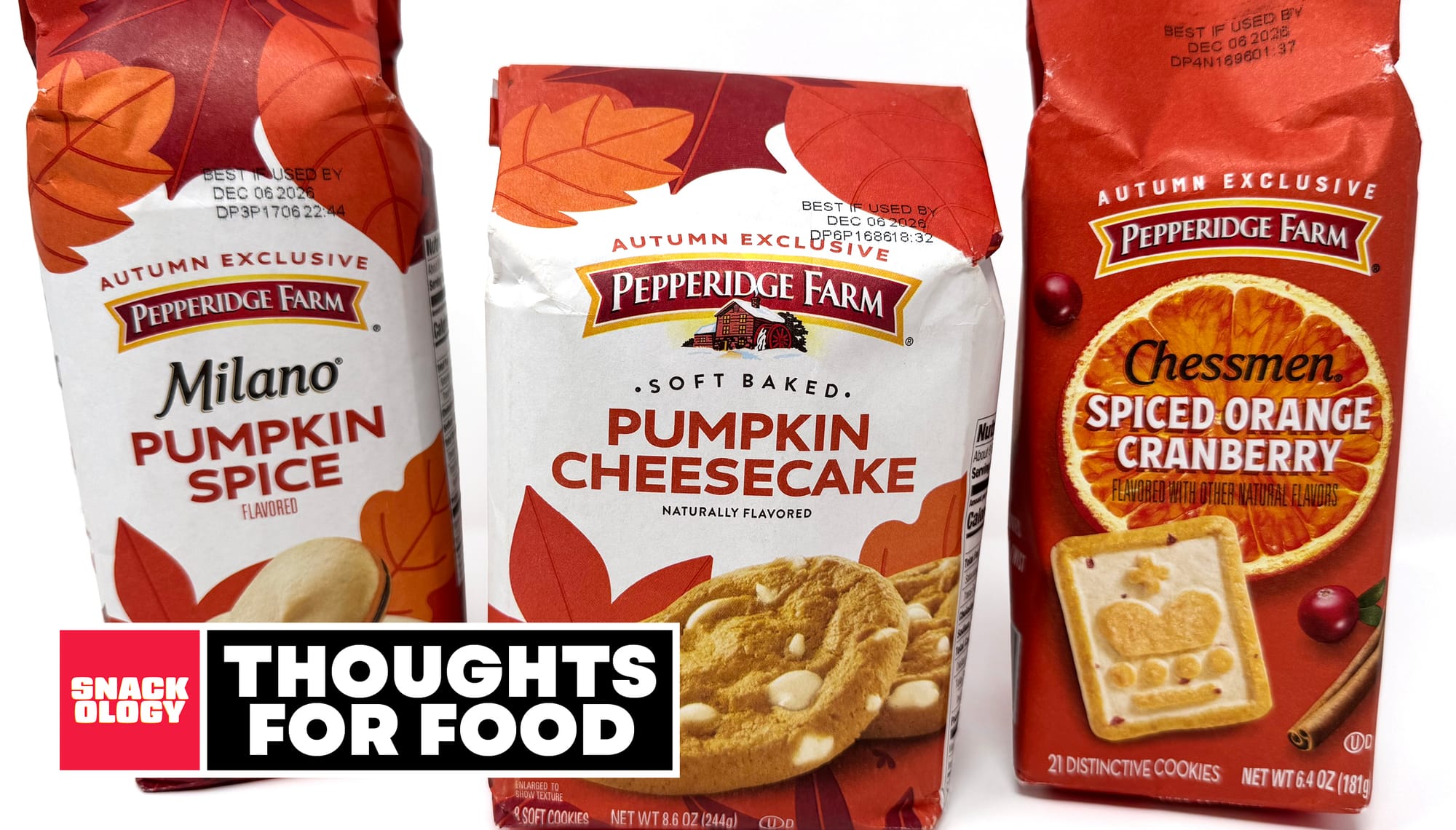 Milano Pumpkin Spice, Pepperidge Farm Pumpkin Cheesecake and Chessmen Spiced Orange Cranberry